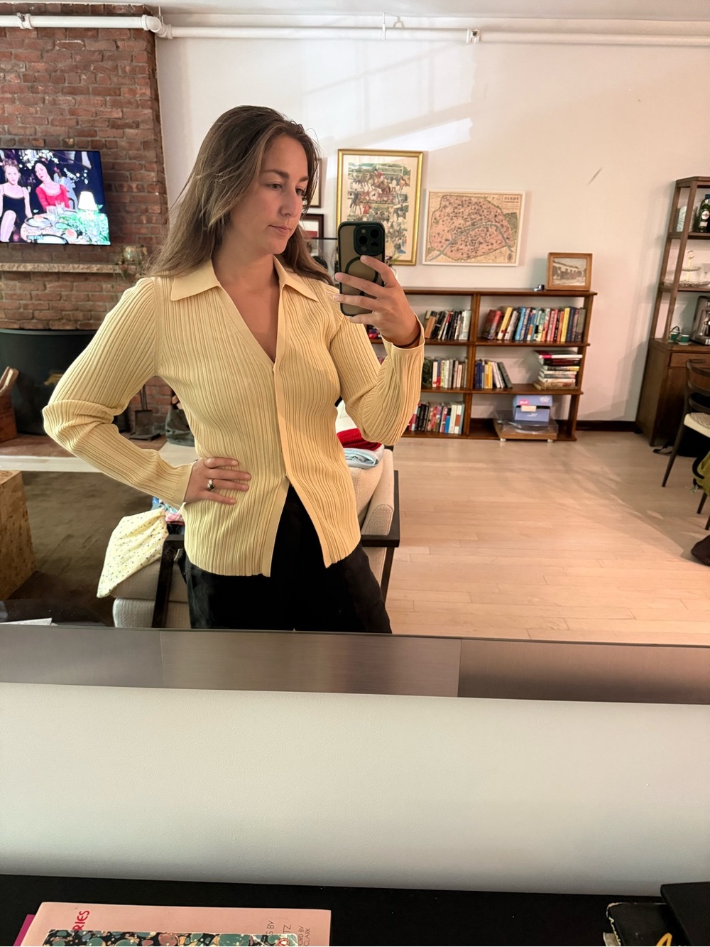 & Other Stories Butter Yellow Long-Sleeve Ribbed Shirt